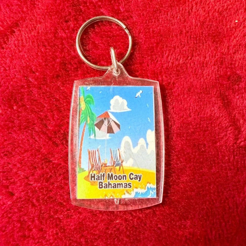 Half Moon Cay Bahamas Souvenir Keychain Beach Scene Acrylic Travel Memorabilia